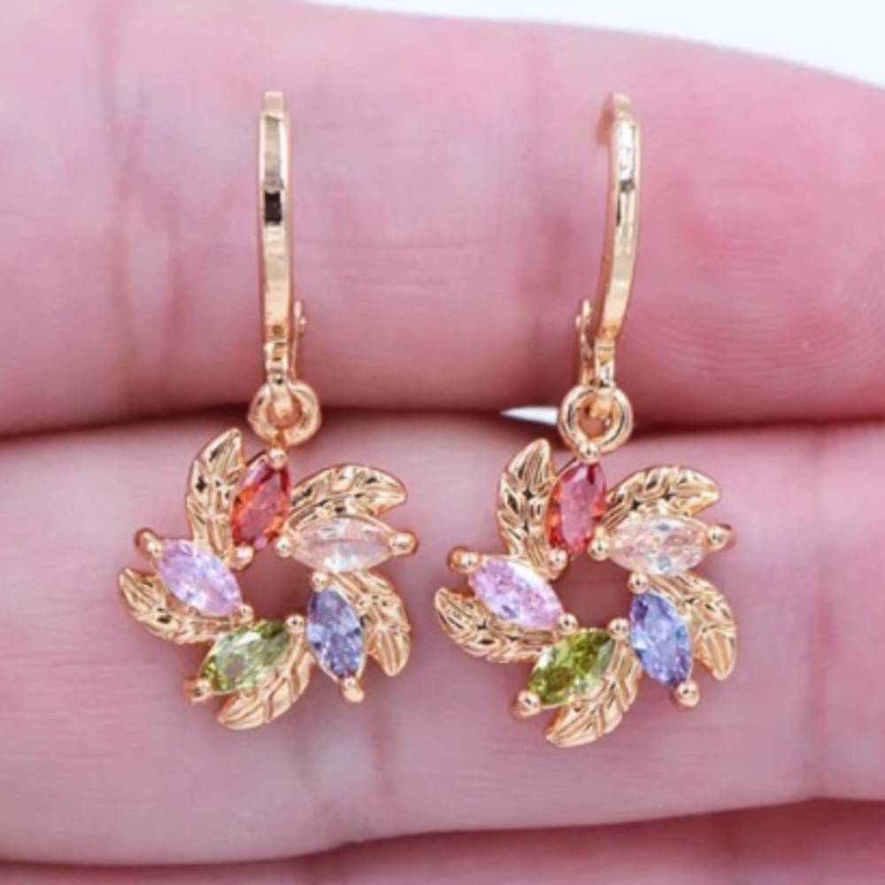 18K Gold Filled Multicolored Topaz Pinwheel Dangle Earrings